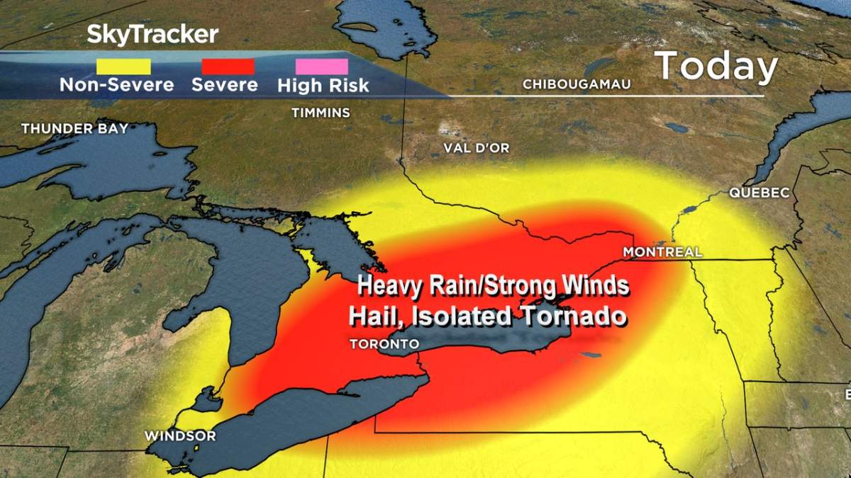 A severe thunderstorm watch is in effect for much of central Ontario on Tuesday, July 20.