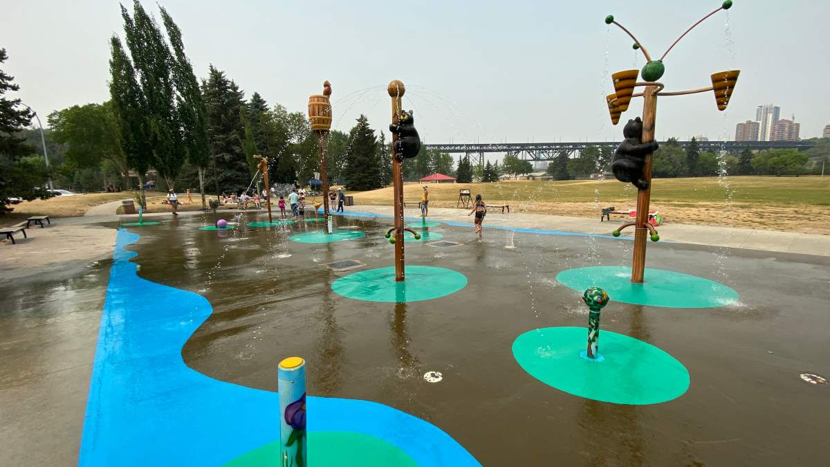 The Kinsmen Spray Park near the Queen Elizabeth outdoor pool in Edmonton, Alta. on Thursday, July 15, 2021.