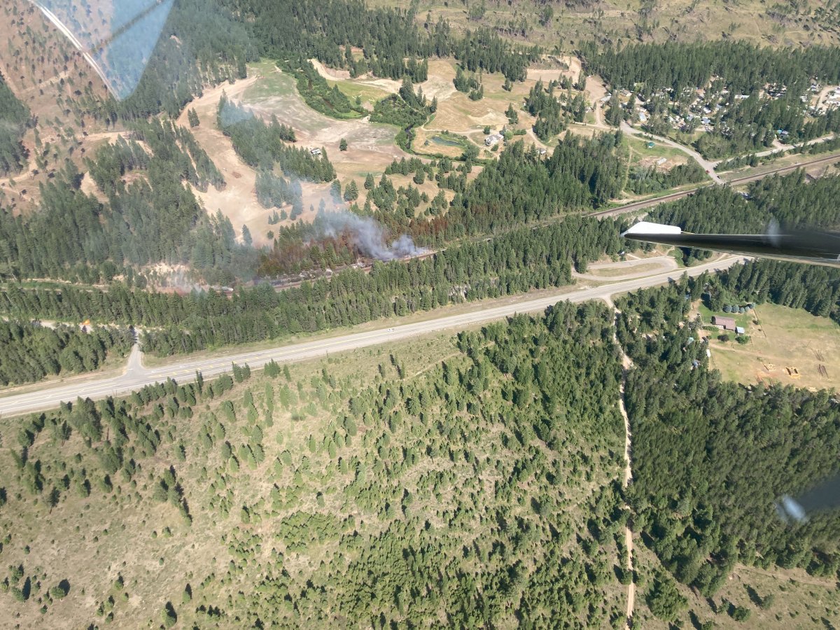 The Kikomun Creek fire near Elko as seen from the air on July 8.