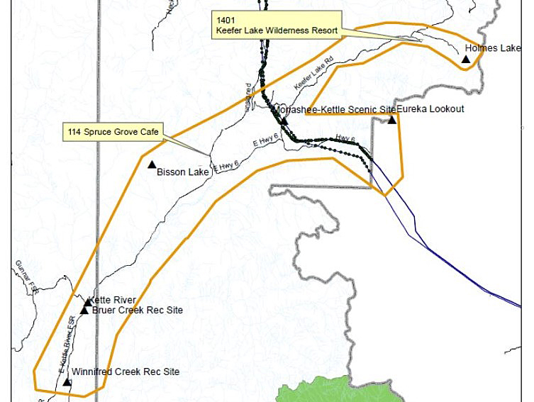 A map showing the evacuation alert issued Tuesday afternoon for the Winnifred Creek wildfire that’s burning approximately 60 kilometres east of Kelowna.