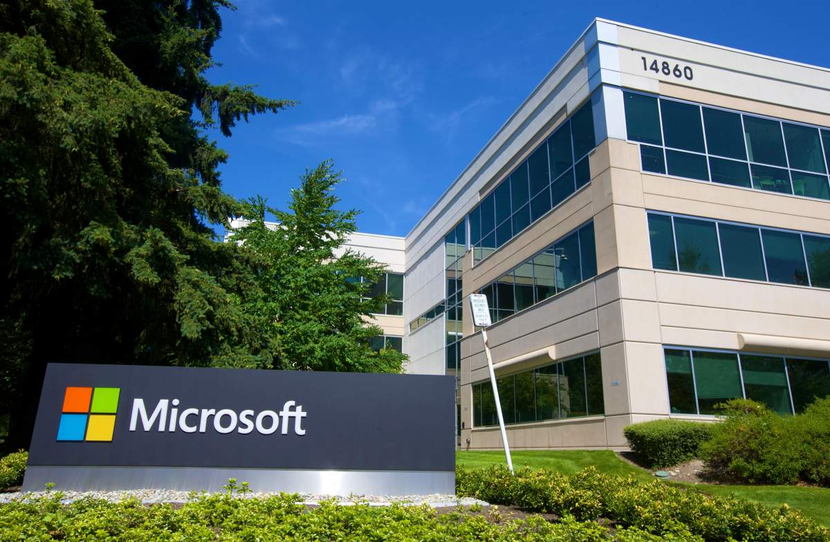 A building on the Microsoft Headquarters campus is pictured July 17, 2014 in Redmond, Washington.