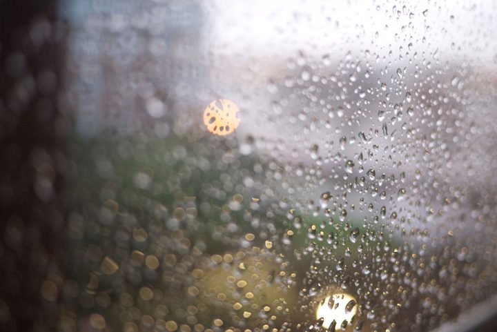 Rain on a window pane during a very wet grey and cold English winter. (Photo by In Pictures Ltd./Corbis via Getty Images).
