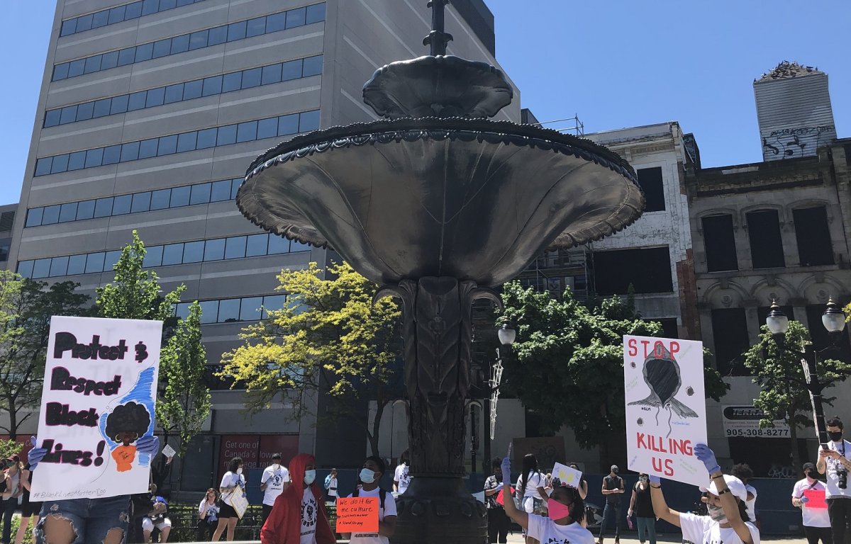 A Black Lives Matter rally was held in Gore Park in June 2020 following the murder of George Floyd while in police custody.