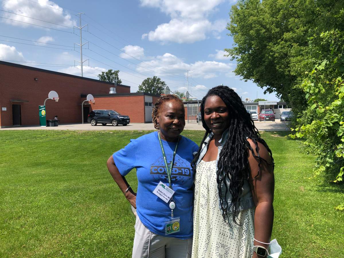 MLHU vaccinator Mabel Kane stands alongside her daughter Alexandra Kane, a founding member of BLN who also serves as lead activist for Black Lives Matter London.