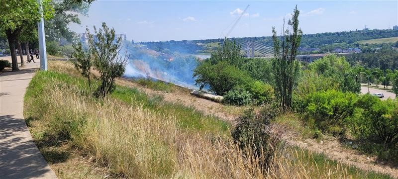 Edmonton firefighters were called to Jasper Avenue Thursday afternoon to extinguish three separate grass fires.