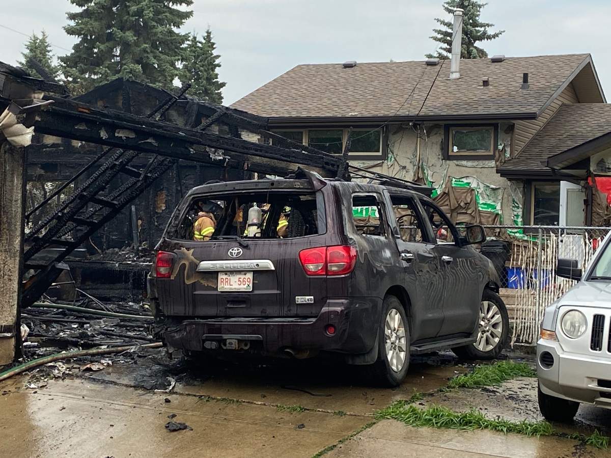 A garage in the are of 90 Avenue and 165 Street was destroyed by fire Friday, July 16, 2021.