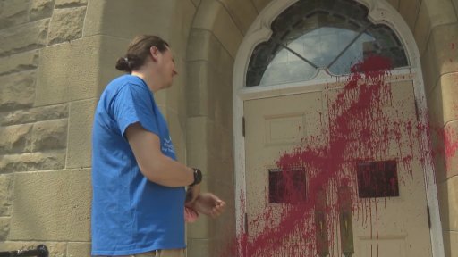 A Calgary church is considering leaving up vandalism as an acknowledgment of its past July 2, 2021