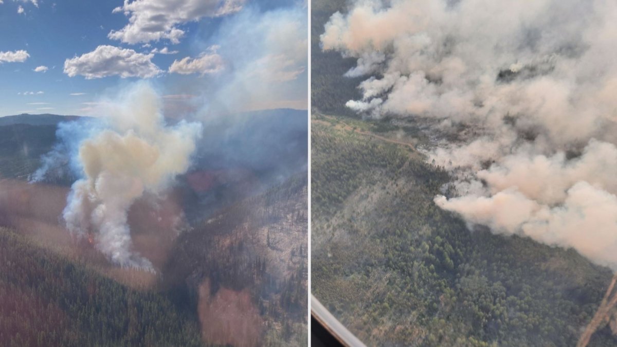 The Brenda Creek wildfire (left) and the Thomas Creek wildfire (right) are now under the control of an incident management team deployed to the Okanagan by the BC Wildfire Service. 