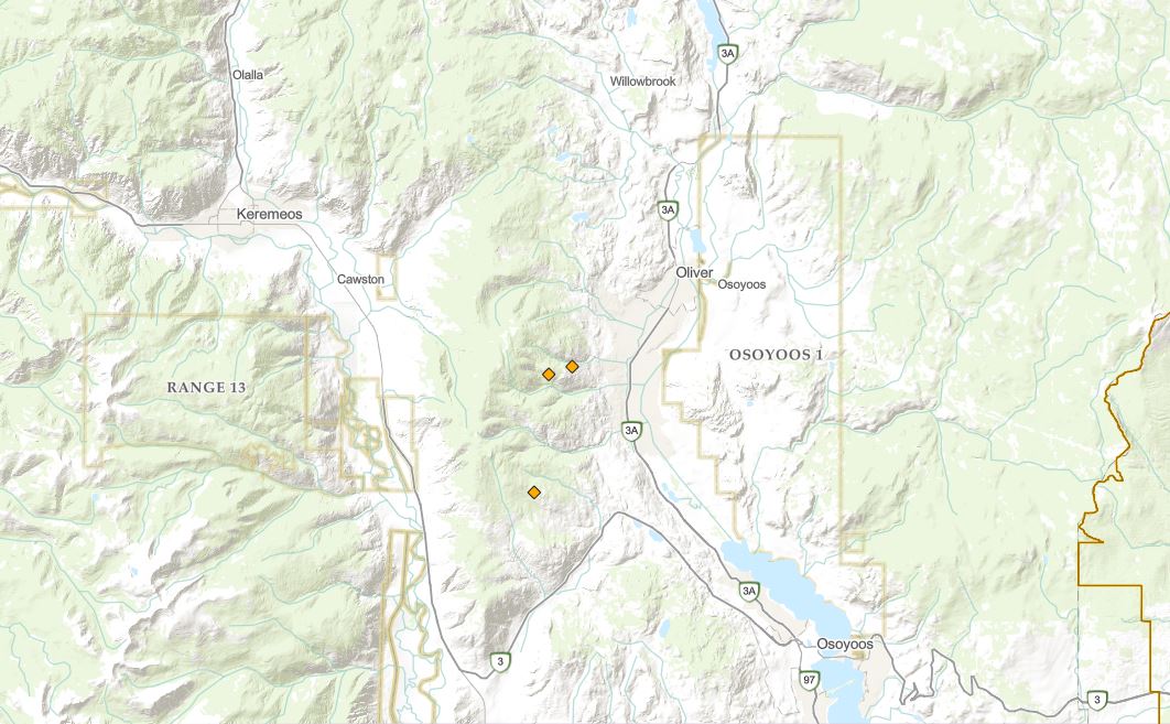 Three small wildfires ignited in the South Okanagan on Saturday, July 3, 2021.