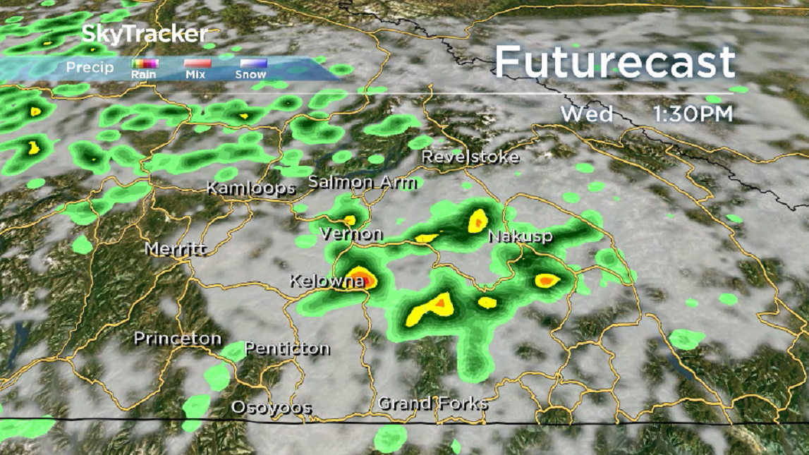 The chance of showers and risk of thunderstorms returns to the Okanagan on Wednesday.