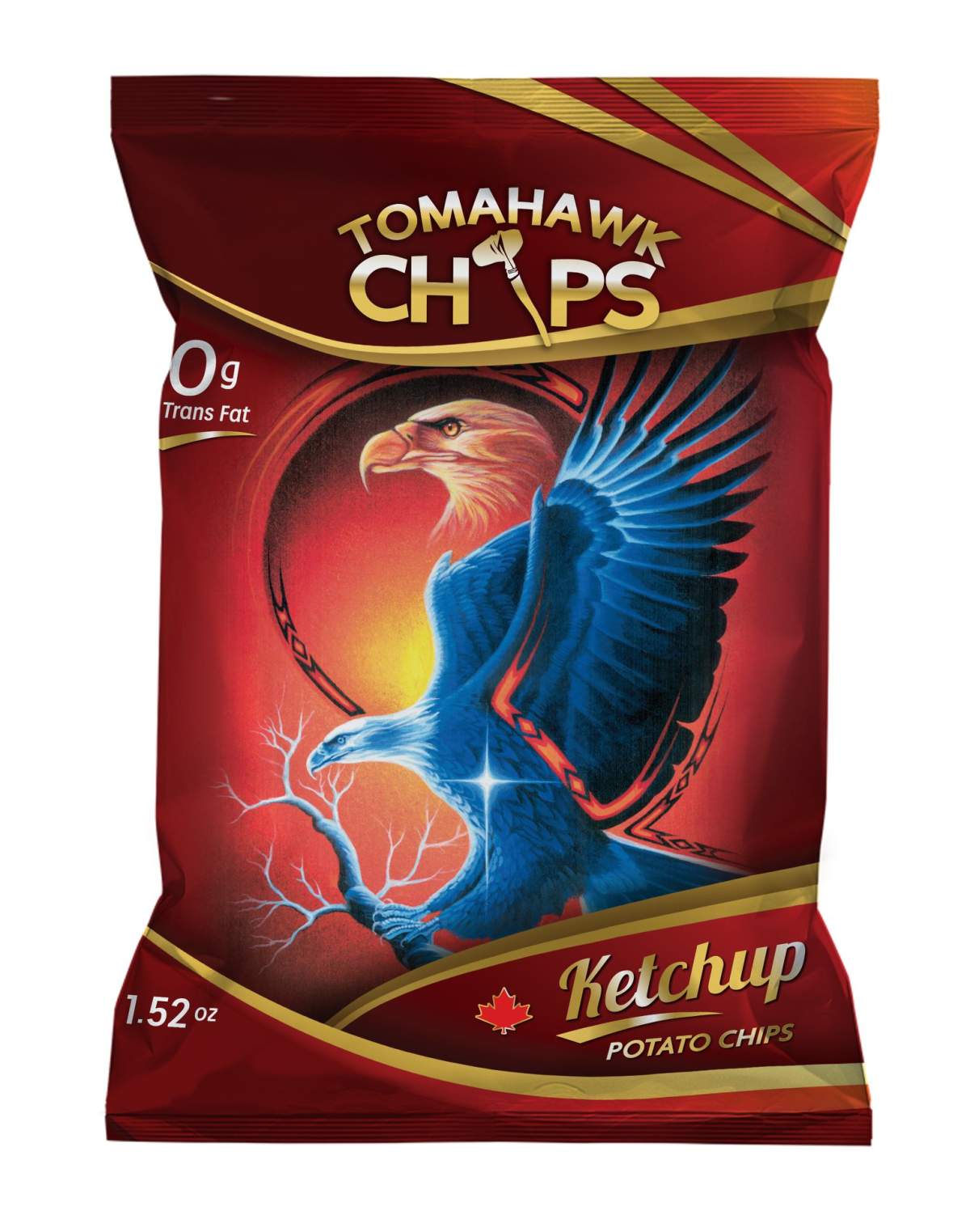 The packaging for Tomahawk Chips is designed by Indigenous artists, whose work Lea promotes through chip sales.