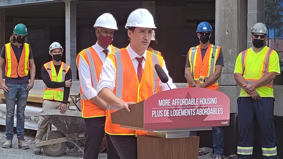 Prime minister Justin Trudeau makes a funding announcement tied to affordable housing in Hamilton's Landsdale neighbourhood on Tuesday July, 20, 2021.