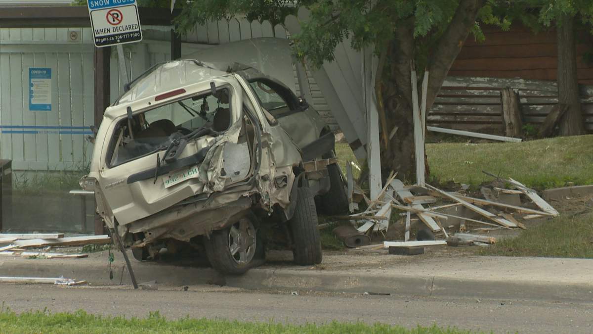 Police say the suspect crashed into another vehicle before driving into a light post and bus shelter, then exited the vehicle and fled on foot.