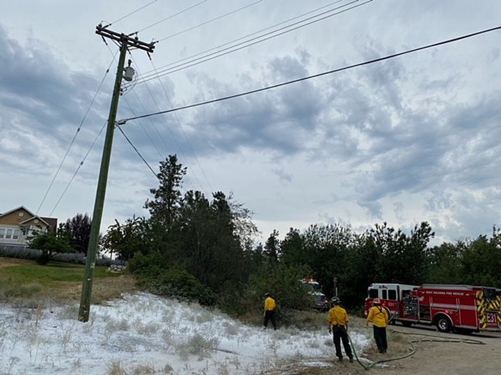 West Kelowna Fire Rescue extinguished a fire near a power pole just off Boucherie Road on Wednesday. 