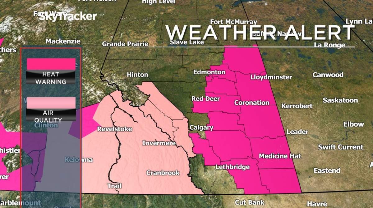 Heat warnings and air quality statements in place in Alberta as of 8:22 a.m. Thursday, July 29, 2021.