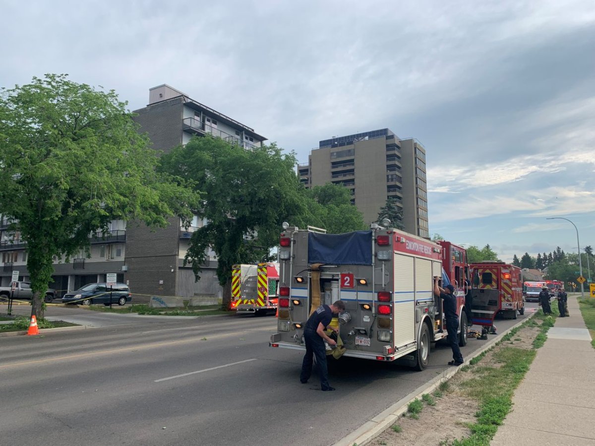 Edmonton firefighters respond to an apartment fire on Jasper Avenue, Friday, July 2, 2021. 