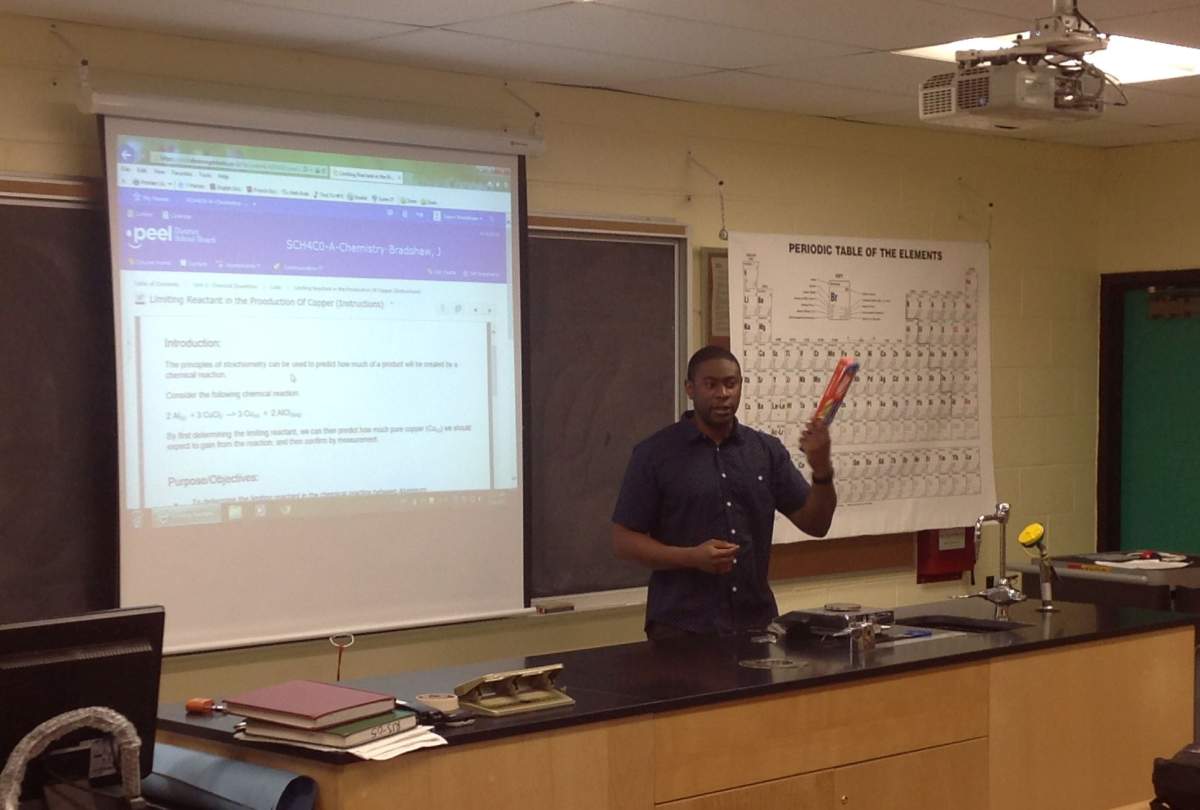 Brampton high school science teacher Jason Bradshaw in the classroom.