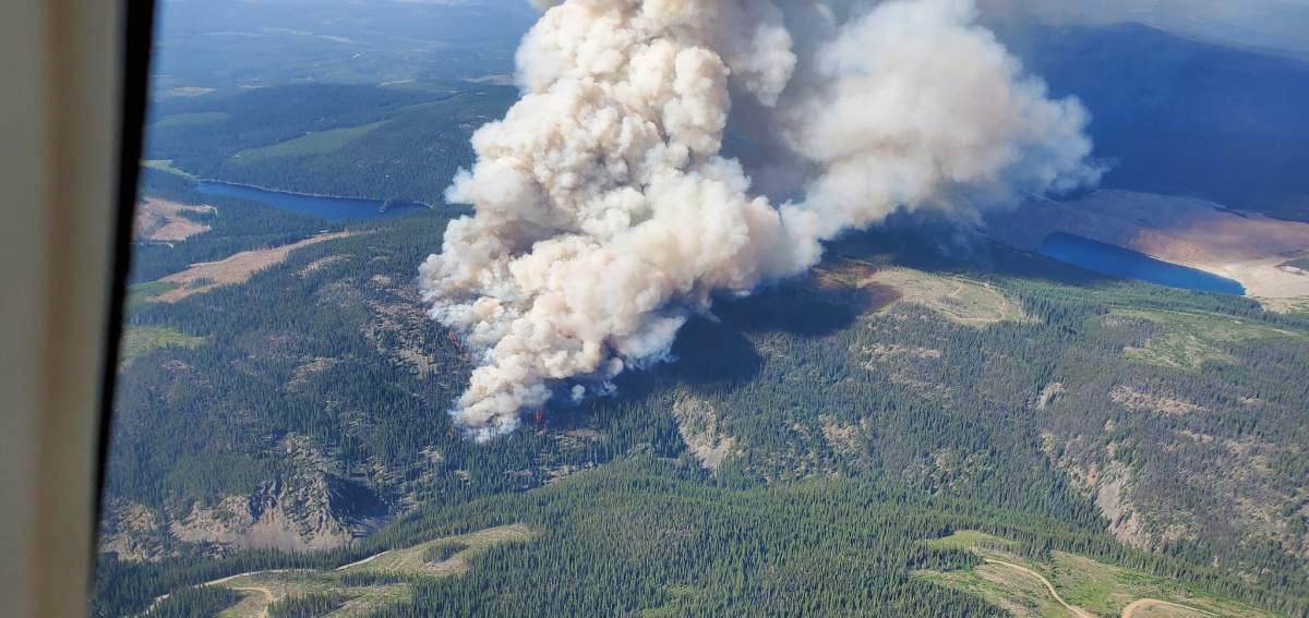 The Brenda Creek wildfire is burning out of control off Highway 97C.