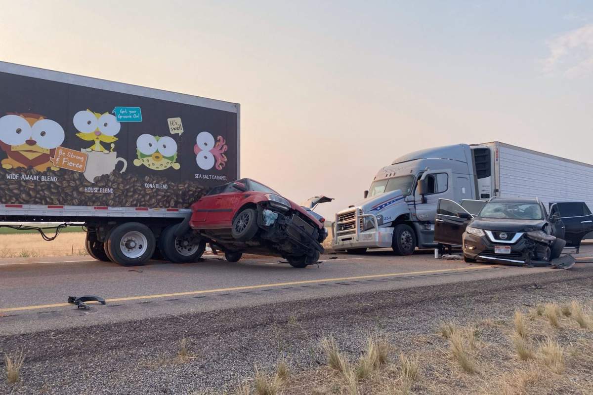 The scene of a crash is shown on Interstate 15 near Kanosh, Utah on July 25, 2021.