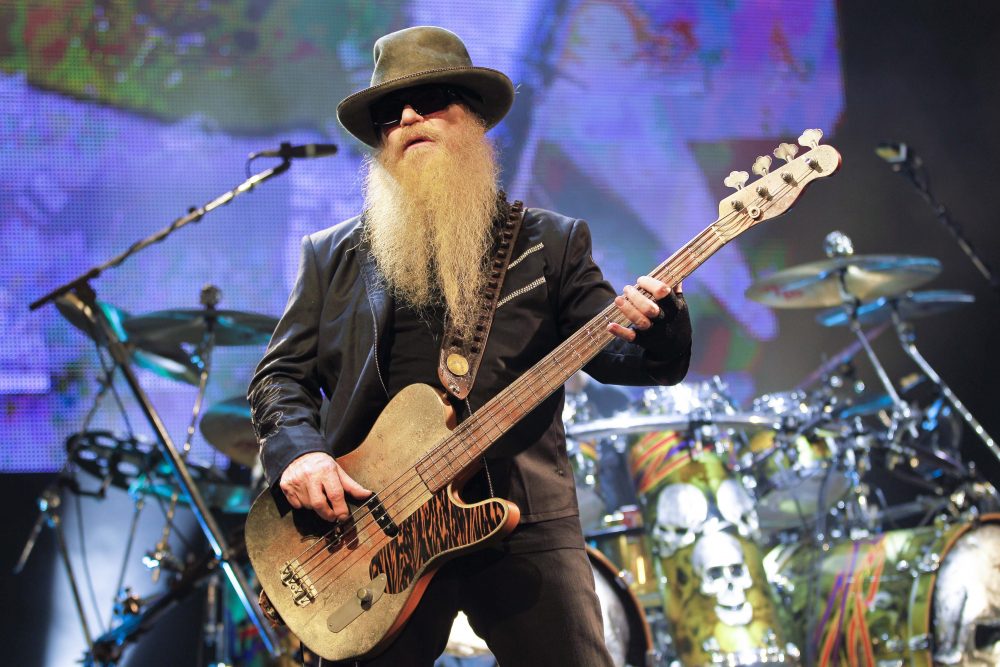 ZZ Top’s Dusty Hill (bass and vocals) performing on stage at Olympia concert hall in Paris, France, on July 27, 2012.