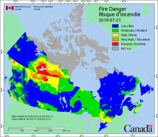 Country-wide Fire Danger levels as of July 21, 2019