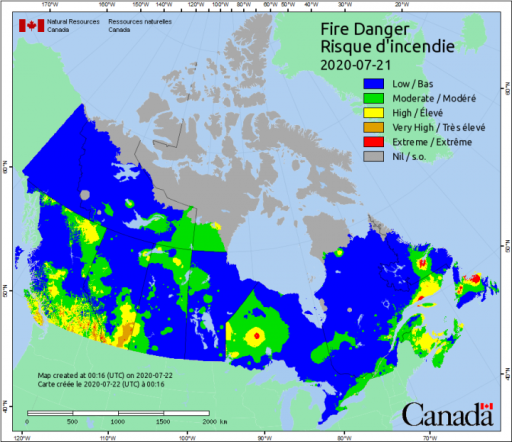 Country-wide Fire Danger levels as of July 21, 2020