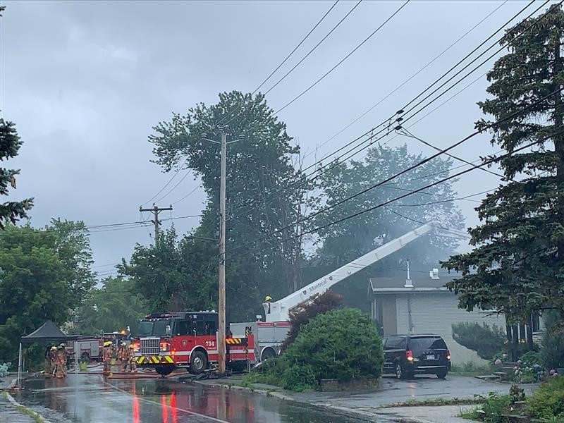 Montreal fire fighters respond to a fire on Gouin Boulevard at a residence in RDP