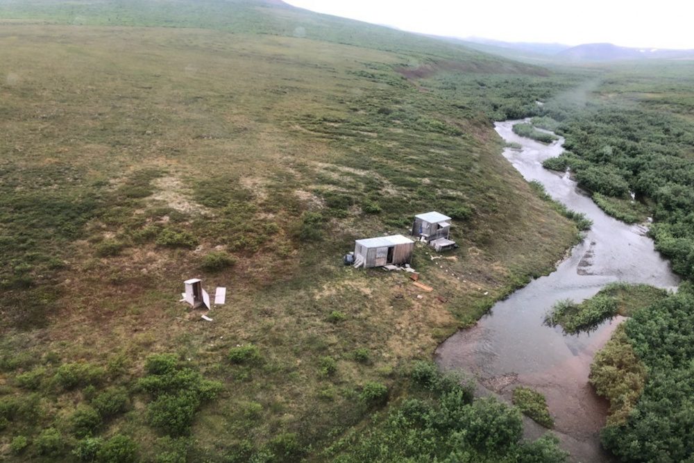 A remote mining camp is shown near Nome, Alaska, where a Coast Guard Air Station Kodiak aircrew rescued the survivor of a bear attack, on July 16, 2021.