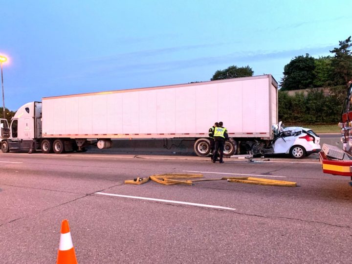 The scene of the crash on Highway 401 in Toronto on Saturday.