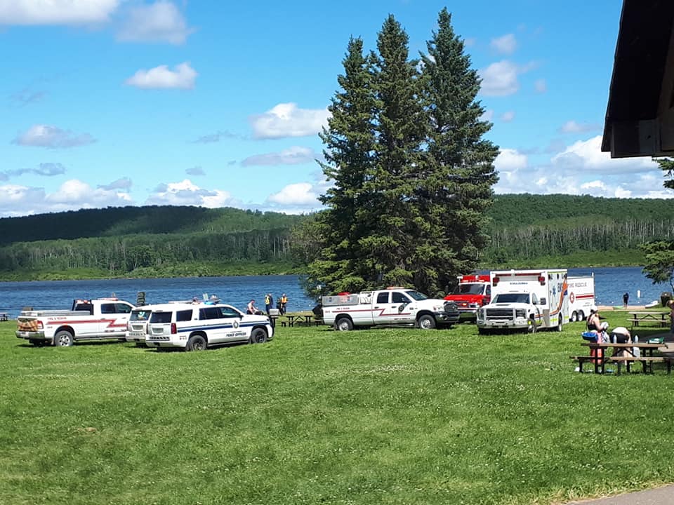 Emergency vehicles were on scene at Long Lake, Alta. on Saturday afternoon.