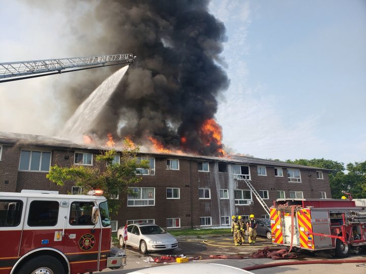 The scene of the blaze in Oshawa on Saturday.