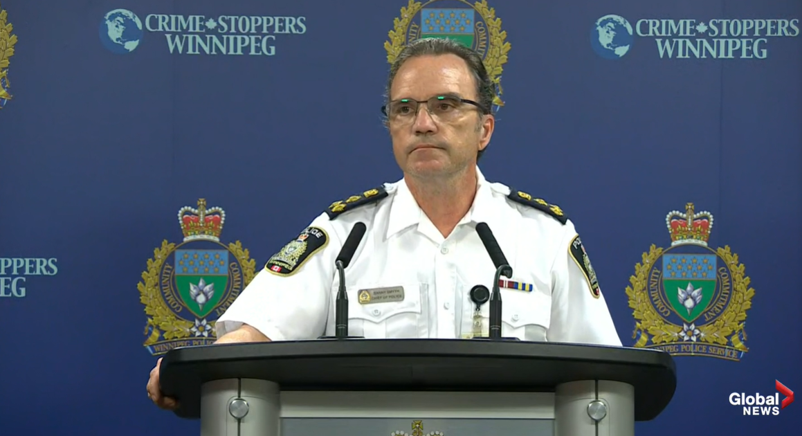 Winnipeg Chief of Police Danny Smyth addresses media.