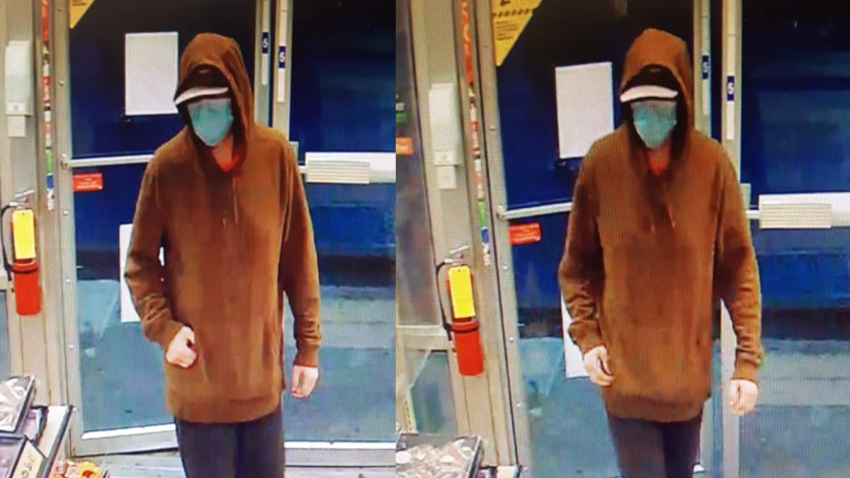 The Calgary Police Service released these photos of a man they believe is connected to a string of nine robberies in east Calgary during June and July 2021.