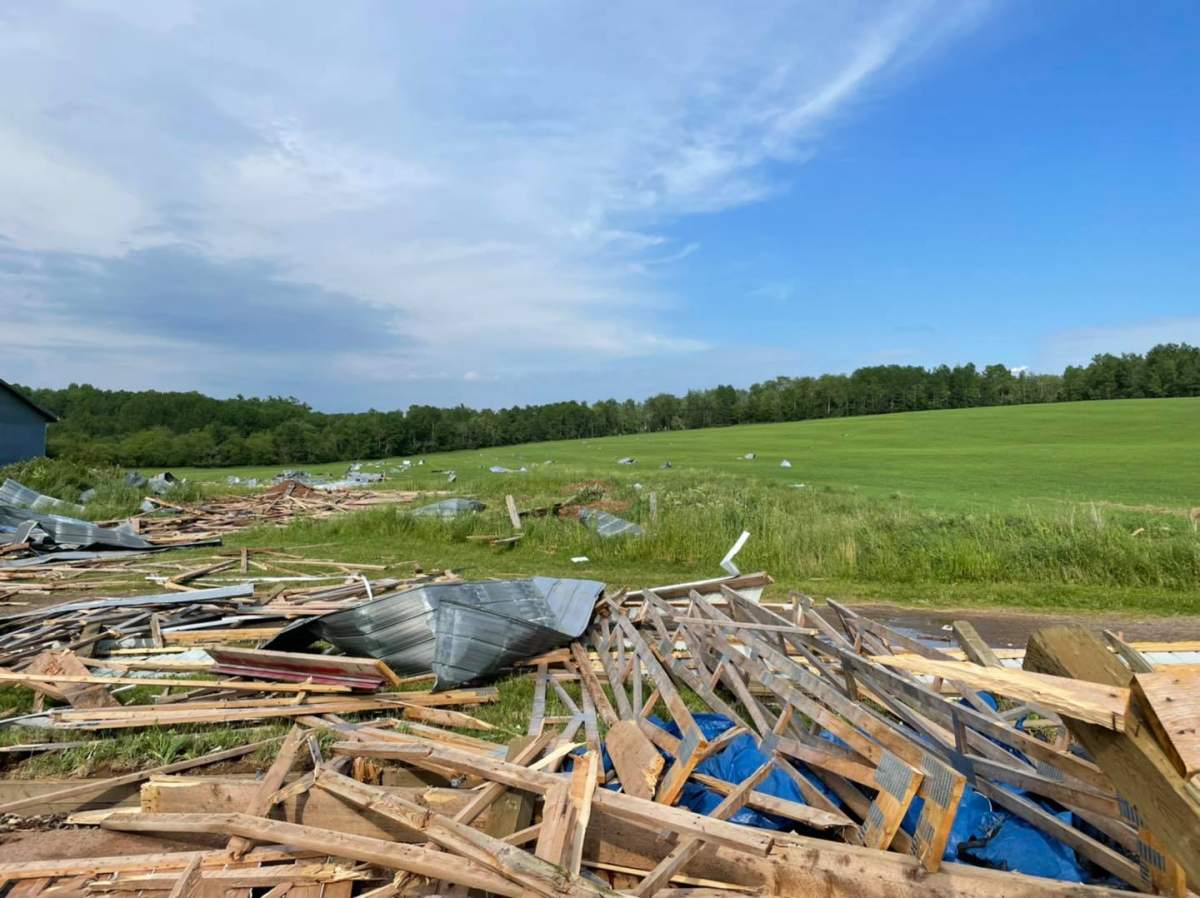 A damaging storm swept through Stewiacke, N.S. on June 30, 2021. The barn pictured here was completely destroyed. 