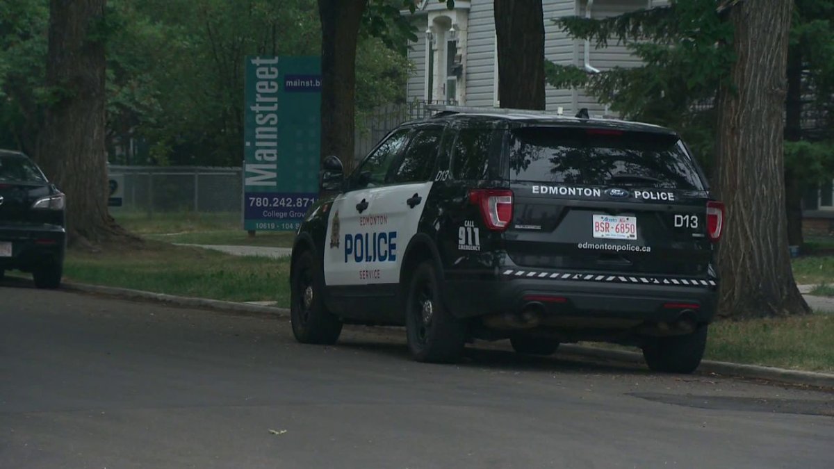 A police car in the area of in the area of 104 street and 106 avenue on July 18, 2021.