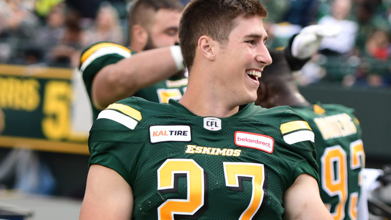 Edmonton Elks fullback Tanner on the sidelines.