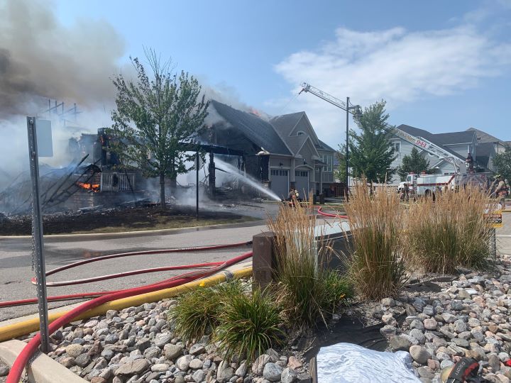 Emergency crews responded to a fire that severely damaged two homes in Wasaga Beach, Ont.