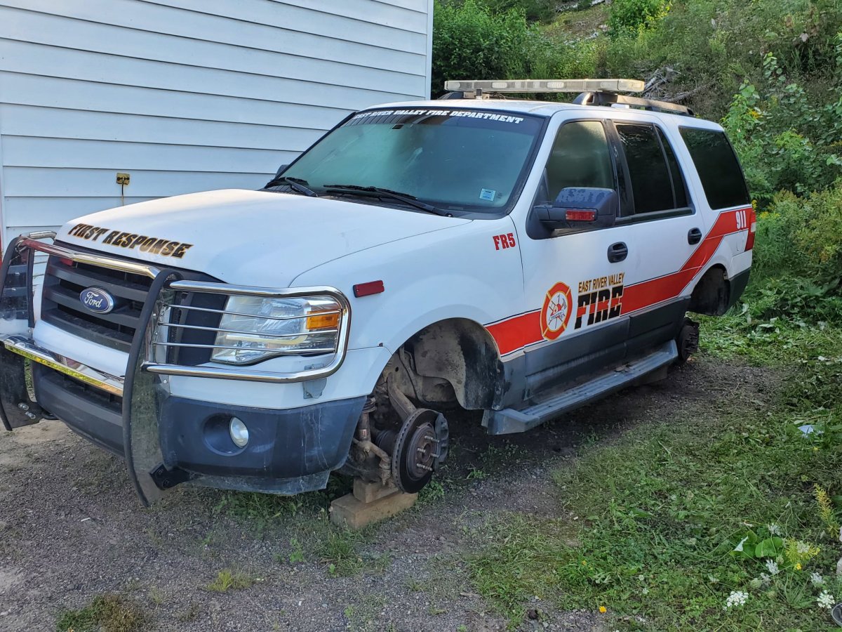 The tires of a Nova Scotia volunteer fire department truck were stolen sometime overnight. 