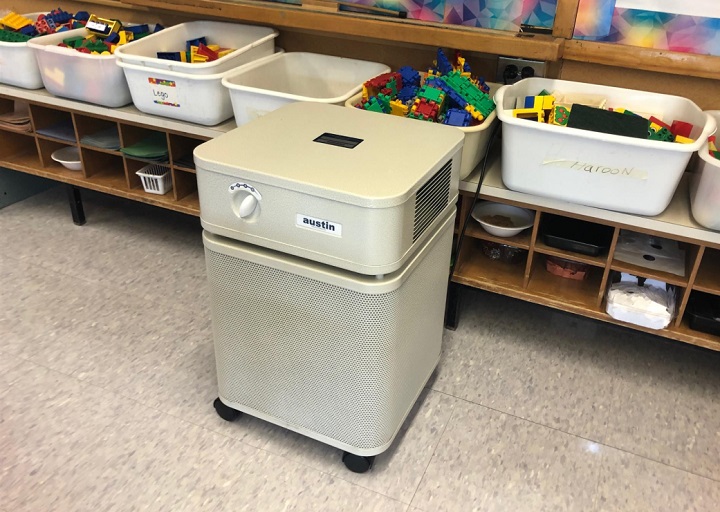 File: A HEPA filter is seen in a Toronto classroom.
