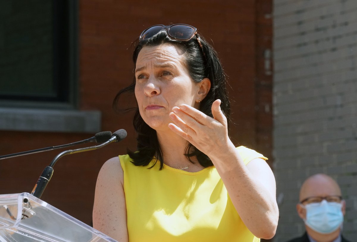 Montreal Mayor Valérie Plante speaking at a press conference in Montreal, Que., Friday, June 4, 2021.