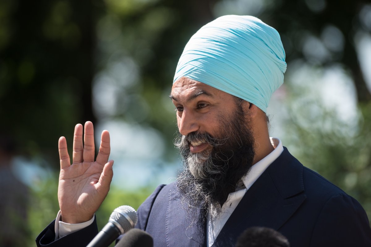NDP Leader Jagmeet Singh waves during a press conference to mark the NDP's 60th anniversary at the Layton Monument in Toronto, on Tuesday, August 3, 2021.  THE CANADIAN PRESS/ Tijana Martin.