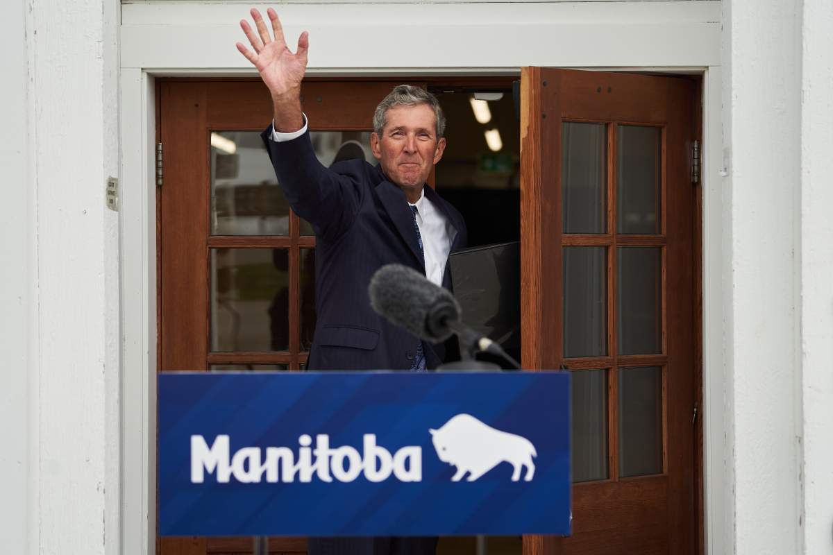 Manitoba Premier Brian Pallister announces that he will not be seeking re-election in front of the Dome Building in Brandon, Man., Tuesday, Aug. 10, 2021. 