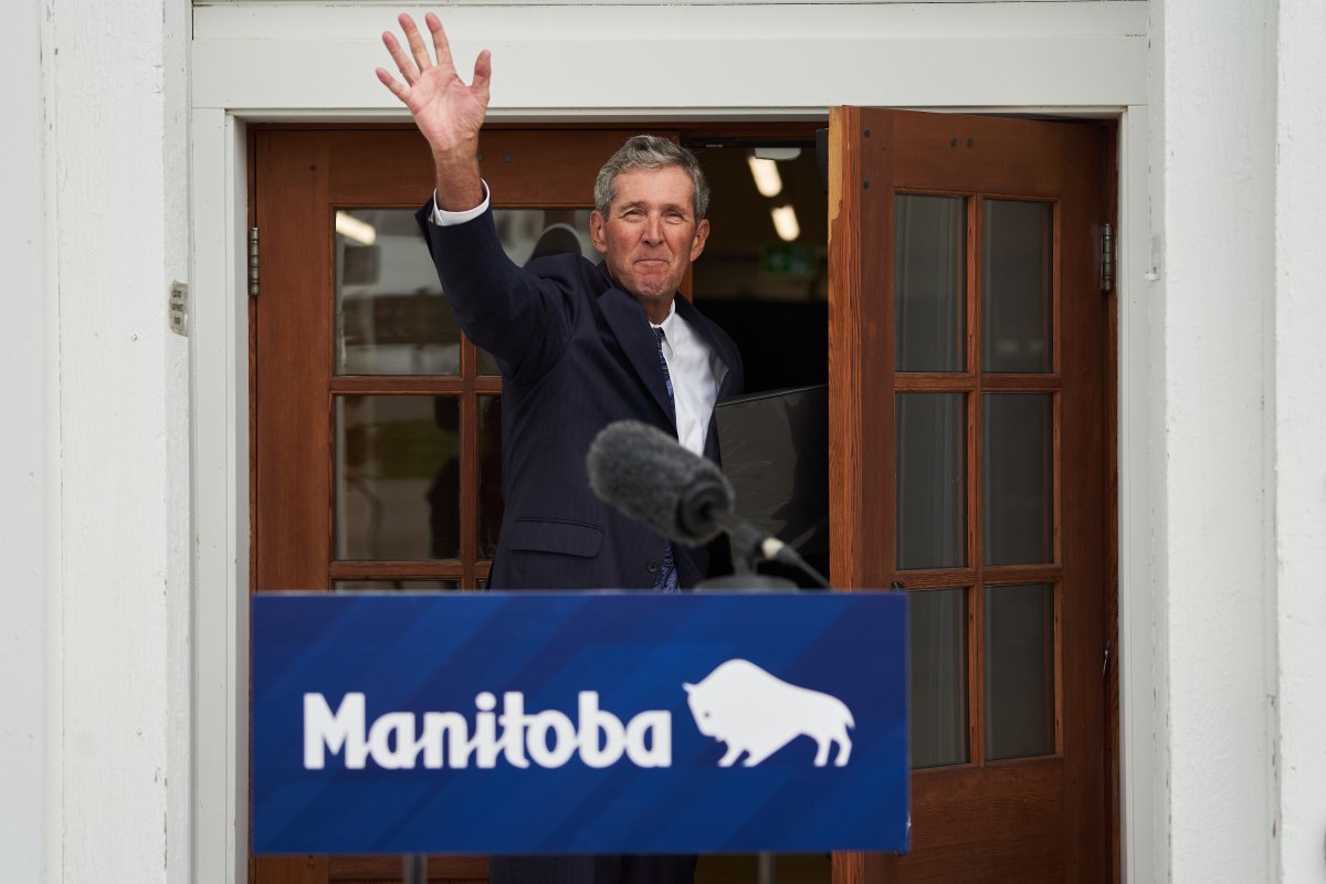 Manitoba Premier Brian Pallister announces that he will not be seeking re-election in front of the Dome Building in Brandon, Man., Tuesday, Aug. 10, 2021. 