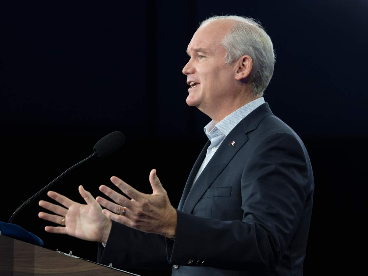 Conservative Leader Erin O'Toole speaks to the media   Thursday, August 26, 2021 in Ottawa. Canadians will vote in a federal election Sept. 20th.  
