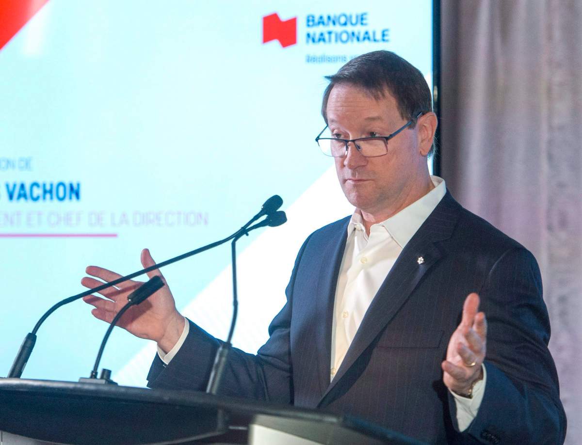 National Bank Chief Executive Officer Louis Vachon speaks to shareholders at the company's annual meeting Friday, April 21, 2017 in Montreal. THE CANADIAN PRESS/Ryan Remiorz.
