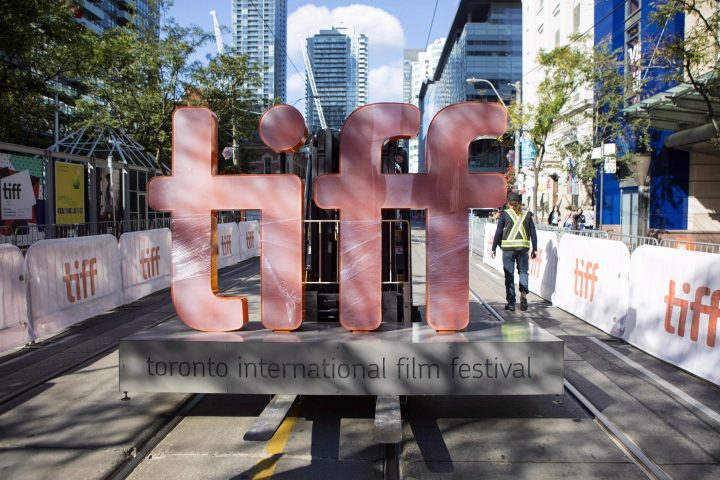 A sign bearing the Toronto International Film Festival logo is carried on a fork lift in downtown Toronto on Thursday September 7, 2017.