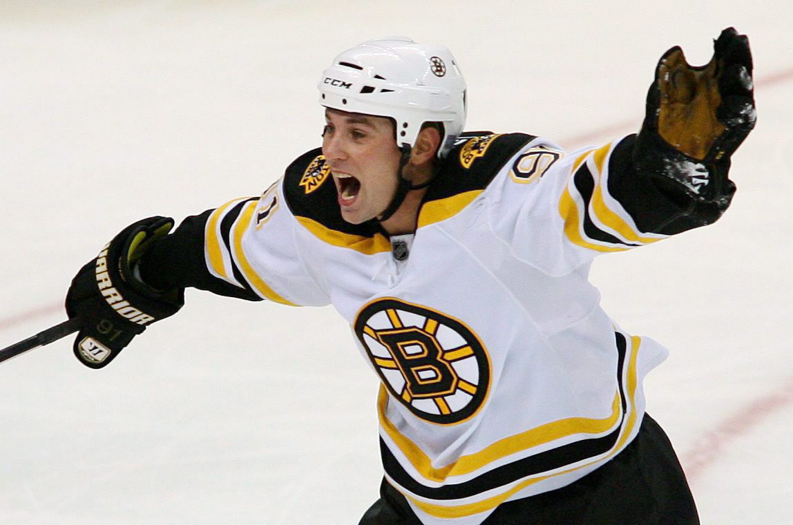 Boston Bruins' Marc Savard celebrates a goal during a game on  Saturday Oct. 18, 2008. Savard is the new head coach of the OHL's Windsor Spitfires. 