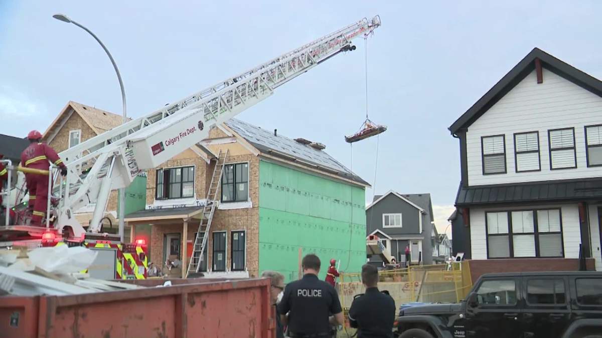 A Calgary construction worker fell from the roof he was working on into the open basement of the under-construction home next door at 500 block of Masters Road SE. in the Mahogany neighbourhood on Thursday, August 26, 2021.