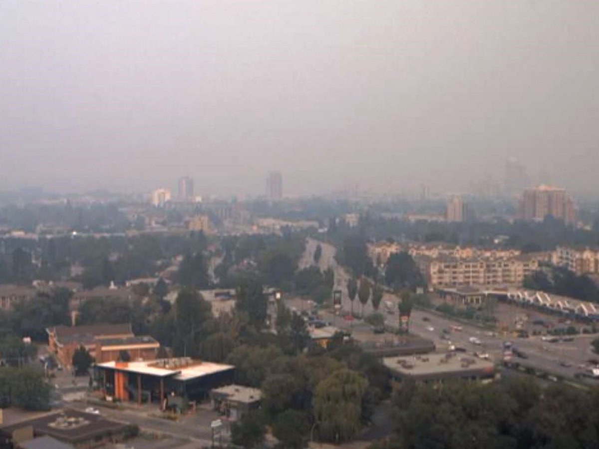 A view of Kelowna, and the smoky skies above the city, on Saturday morning.