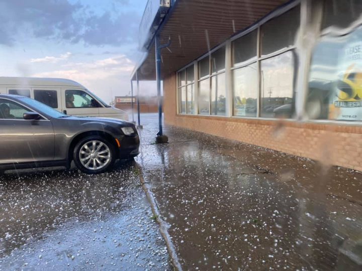 Sharon Schauenberg waited out the storm in her car, as hail pummeled down around 8:30 Tuesday morning.